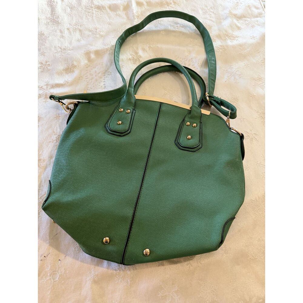 NWOT Mellow World Crossbody Handbag Green Pebbled Vegan Leather 14"x15"